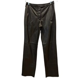 Ann Taylor LOFT Women's Black Leather Pants Size 6 Straight Leg‎